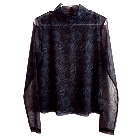 Womens Anthropologie Sheer Black Green Pullover Floral Blouse Mock Turtleneck M - Picture 3 of 15